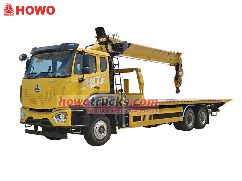Howo flatbed tow truck na may 8T crane